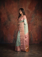 Peacock Green & Blue Dual-Tone Kanjeevaram Tissue Silk Saree with Floral Border