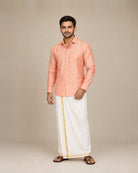 Light Orange Plain Raw Silk Shirt