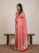 Red Pure Banarasi Brocade Silk Saree with Meenakari & Gold Zari Border