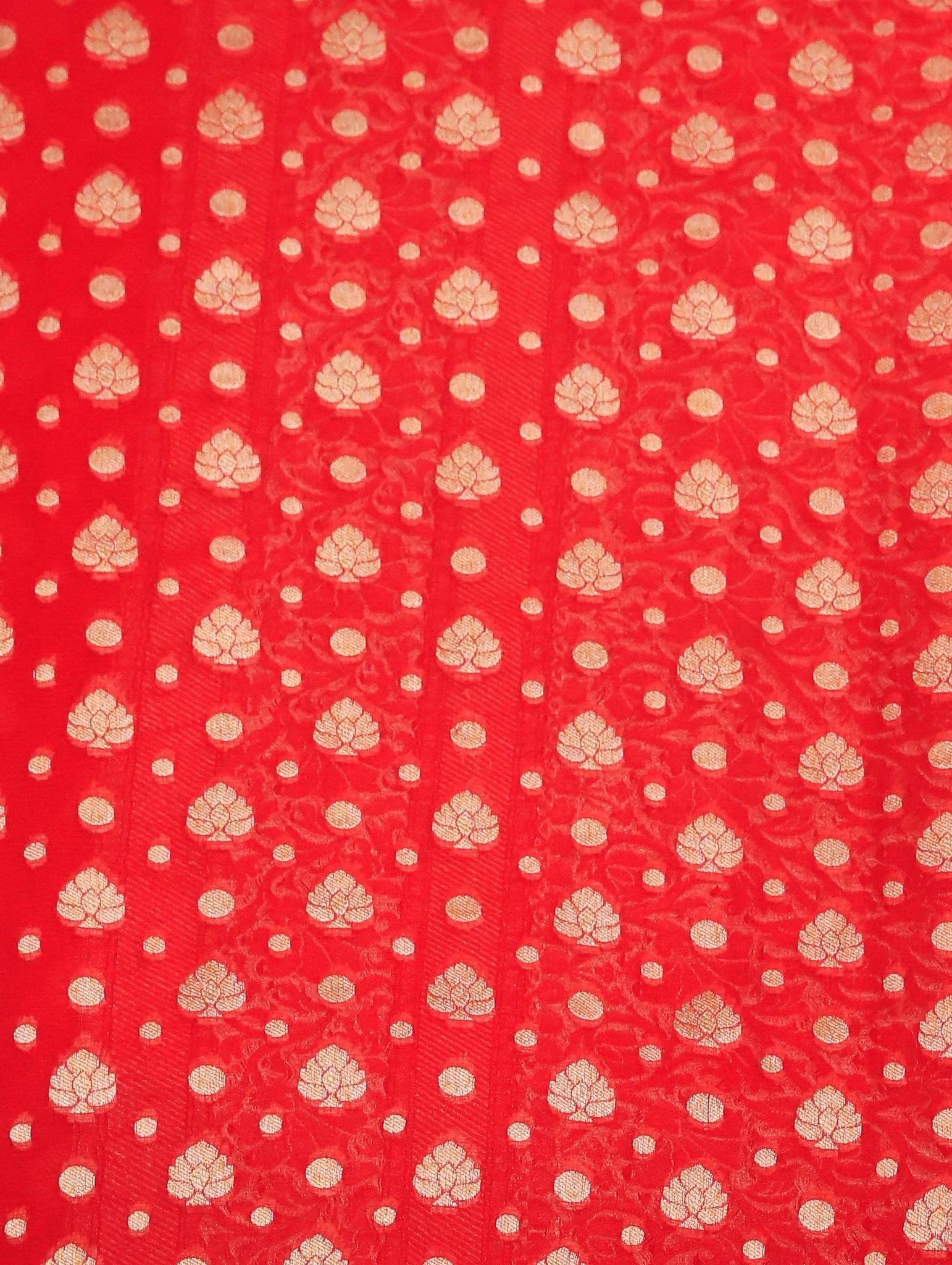 Bright Red Pure Banarasi Georgette Saree with Zari Buttas & Floral Border