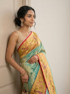 Light Green Pure Kanjeevaram Tissue Silk Saree with Paithani Border - detail