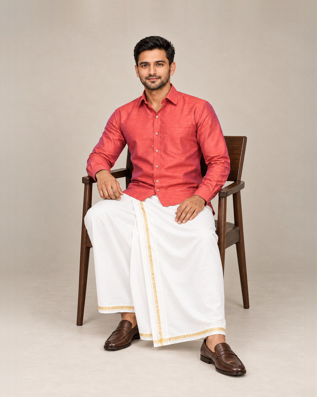 Rust Orange and Red Dual-Tone Plain Raw Silk Shirt