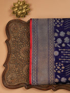 Navy Blue Pure Banarasi Organza Silk Saree with Floral Zari Brocade