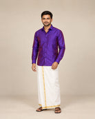 Purple and Red Dual-Tone Plain Raw Silk Shirt