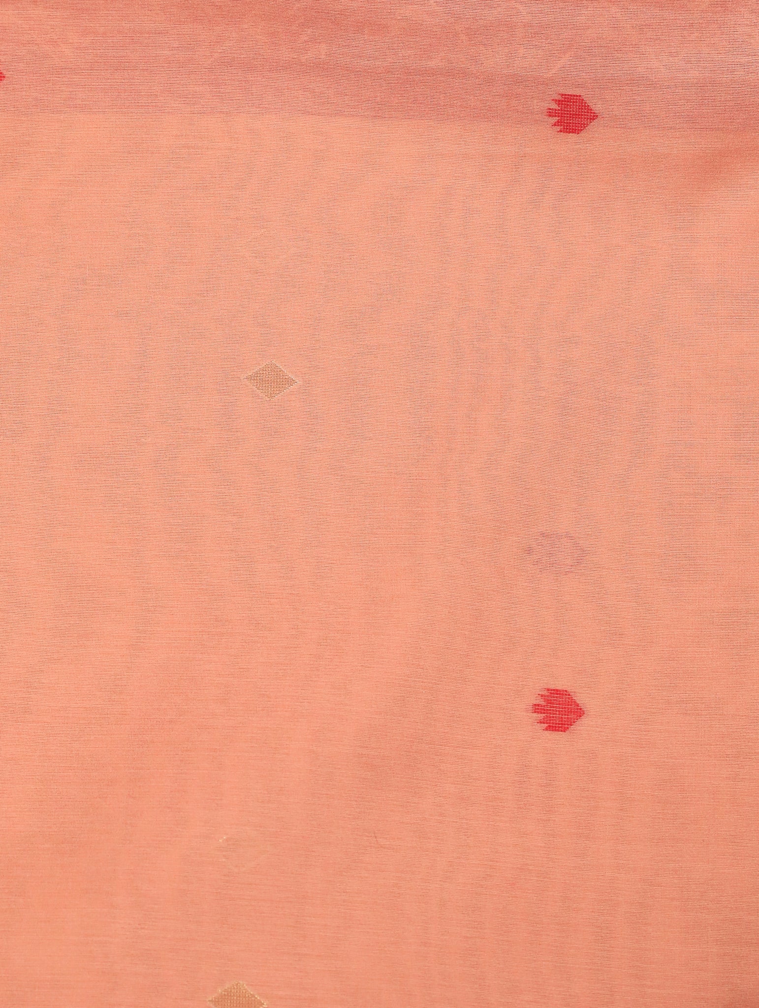 Peach Mulmul Cotton Saree with Buttas & Brick Red Floral Border