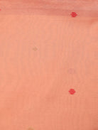 Peach Mulmul Cotton Saree with Buttas & Brick Red Floral Border