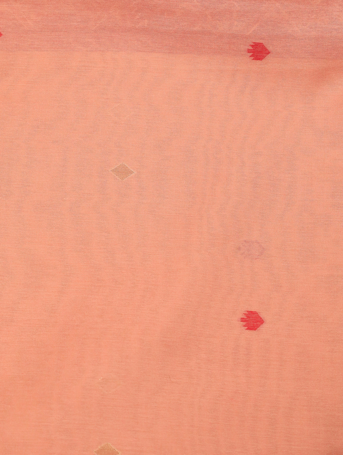 Peach Mulmul Cotton Saree with Buttas & Brick Red Floral Border