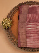 Onion Pink-Beige Pure Tussar Silk Saree with Abstract Print & Zari Border
