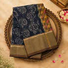 Black Pure Ikat Handloom Cotton Silk Saree with Gold Zari Border
