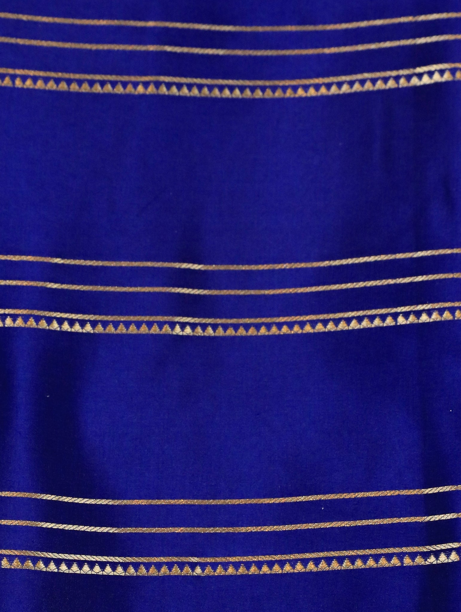 Navy Blue Mysore Crepe Silk Saree with Zari Stripes & Border