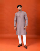 Dusky Lavender Silk Embroidered Kurta with White Pants