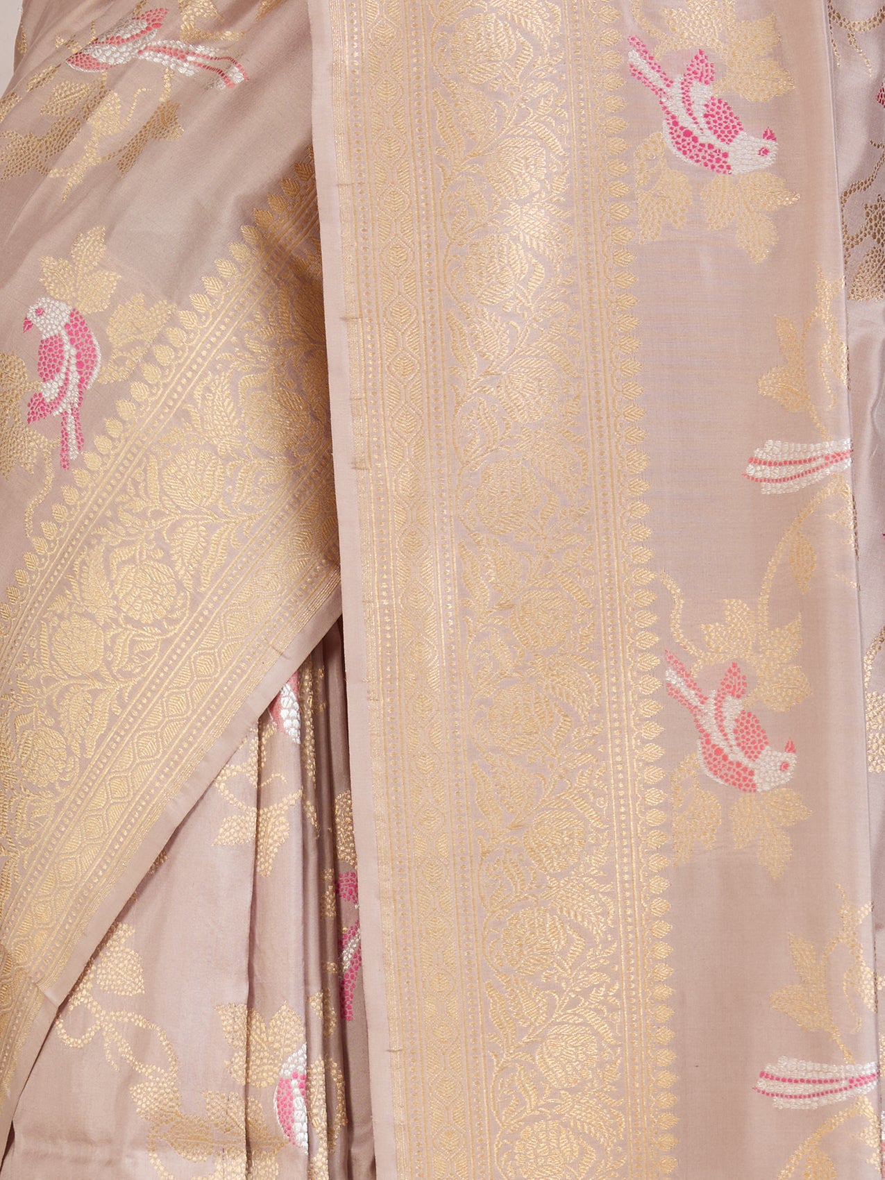 Light Brownish Beige Pure Banarasi Silk Saree with Meenakari Border - detail