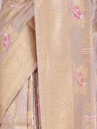 Light Brownish Beige Pure Banarasi Silk Saree with Meenakari Border - detail