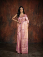 Golden Pink Dual-Tone Pure Kanjeevaram Tissue Saree with Pink Brocade Border - detail