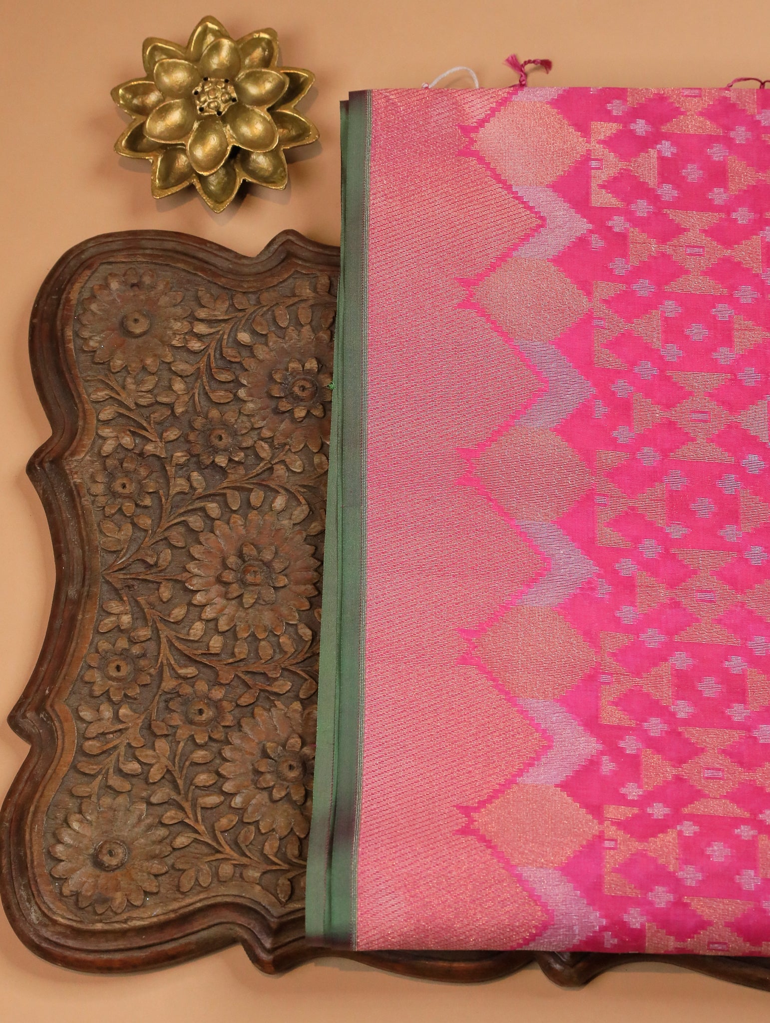 Magenta Pink Pure Banarasi Organza Silk Saree with Zari Brocade Border