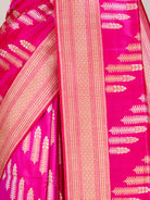 Bright Pink Pure Banarasi Silk Saree with Gold & Silver Diagonal Motifs - detail