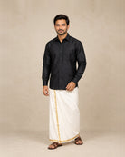 Black Plain Raw Silk Shirt