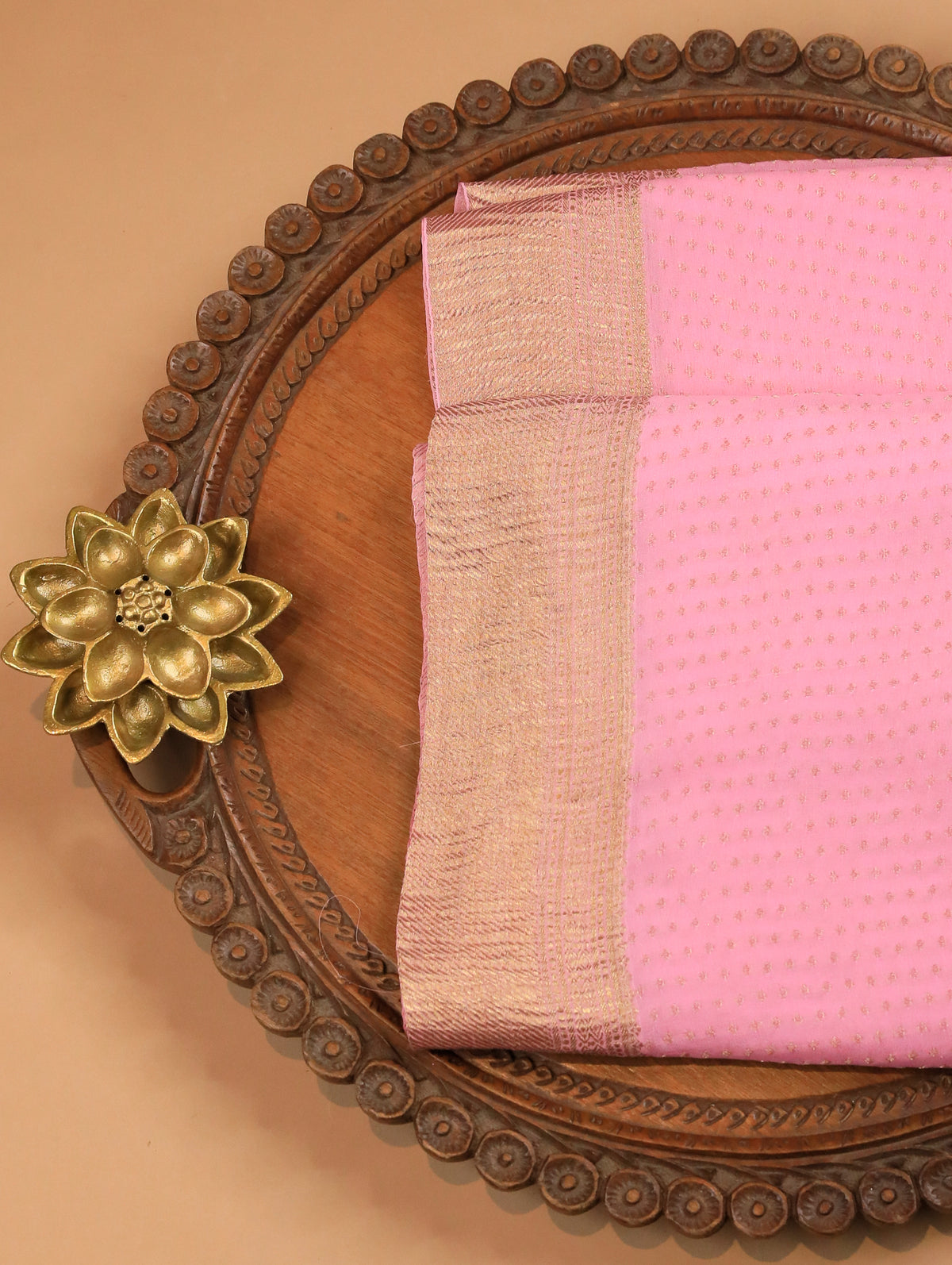 Light Pink Mysore Georgette Silk Saree with Zari Detail & Border