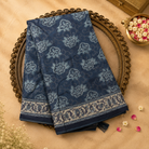 Ink Blue Semi Crepe Silk Saree with Floral Print