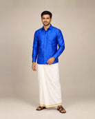 Blue and Purple Dual-Tone Plain Raw Silk Shirt