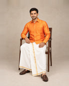 Burnt Mustard Orange Plain Raw Silk Shirt