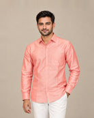 Peach Plain Raw Silk Shirt