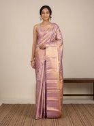 Gold & Lavender Dual-Tone Kanjeevaram Silk Saree with Brocade Weave - detail