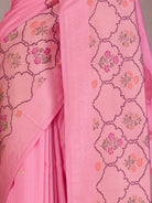 Baby Pink Pure Banarasi Silk Saree with Floral Zari Motifs & Meenakari Border - detail