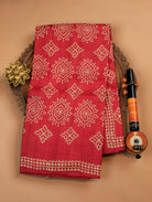 Dusky Red Pure Tussar Silk Saree with Bandhani Print & Coordinated Border