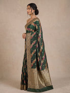 Bottle Green Pure Banarasi Silk Saree with Meenakari Birds & Peacock Border