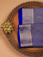 Dark Indigo Pure Mysore Tissue Silk Saree with Zari Motifs & Border