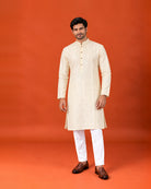Cream Silk Embroidered Kurta Set with Shawl & Pants