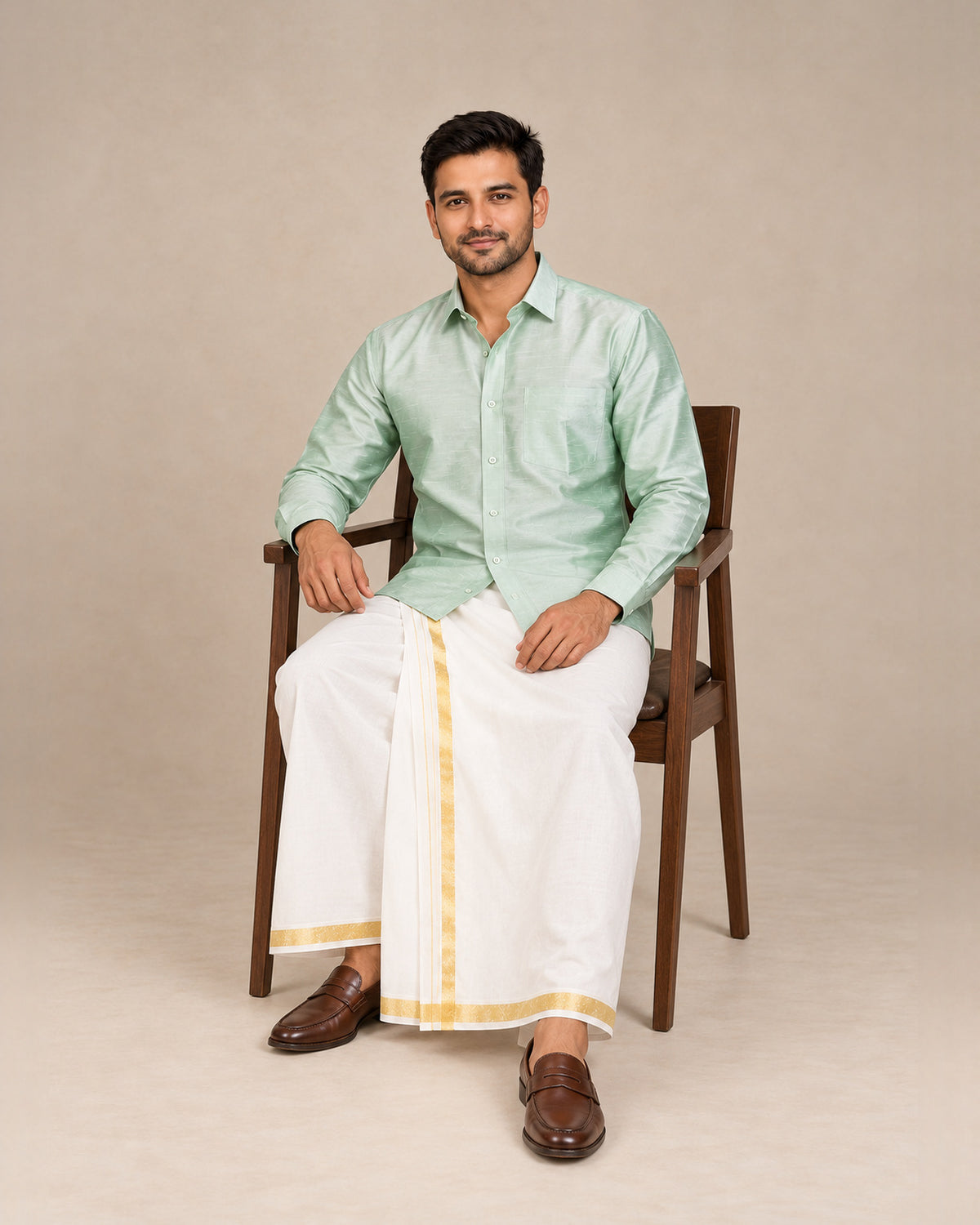 Mint Green Plain Raw Silk Shirt