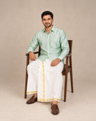 Mint Green Plain Raw Silk Shirt