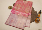 Bright Pink Kanjeevaram Tissue Silk Saree with Floral Zari Weave & Purple-Gold Broad Border