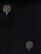 Black Pure Tussar Silk Saree with Zari Motifs & Embroidered Organza Border