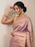 Gold & Lavender Dual-Tone Kanjeevaram Silk Saree with Brocade Weave - detail