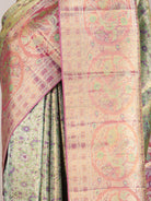 Pista Green Pure Kanjeevaram Tissue Silk Saree with Floral Brocade & Pink Border - detail