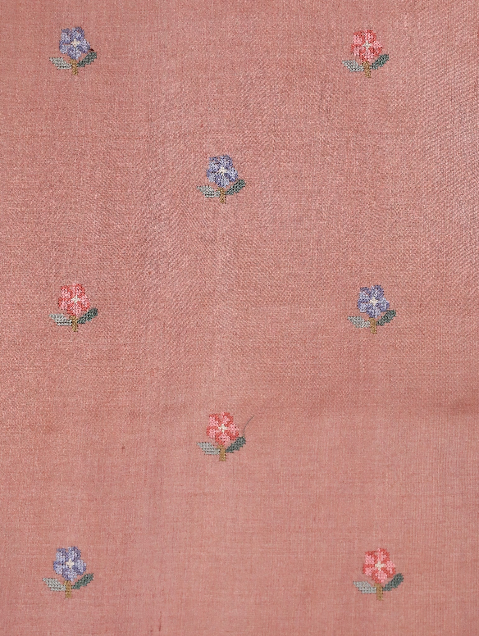 Onion Pink Pure Munga Tussar Silk Saree with Buttas & Cross-Stitch Border