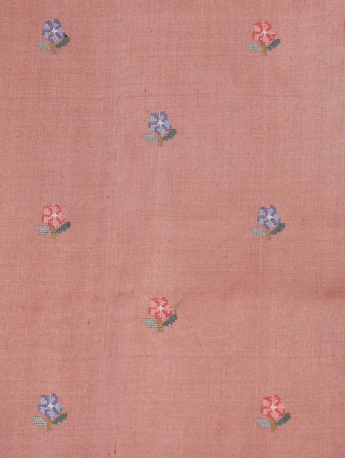 Onion Pink Pure Munga Tussar Silk Saree with Buttas & Cross-Stitch Border
