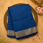 Navy Blue Munga Tussar Silk Saree with Sequin Lines