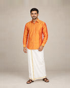 Orange Plain Raw Silk Shirt