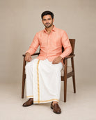 Light Orange Plain Raw Silk Shirt