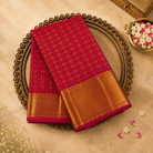 Dark Rani Pink Kanchivaram Pure Silk Saree with Checked Weave