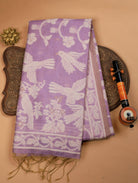 Lavender Mulmul Cotton Saree with Floral Bandhani Design & Border