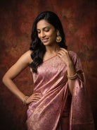 Golden Pink Dual-Tone Pure Kanjeevaram Tissue Saree with Pink Brocade Border