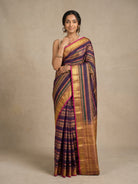 Multicolour Pure Kanjeevaram Silk Saree with Gold Zari Detailing - detail