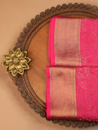 Hot Pink Pure Mysore Silk Saree with Floral Zari Brocade & Border