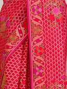 Bright Pink Pure Kora Silk Saree with Jamdani Weave & Border - detail