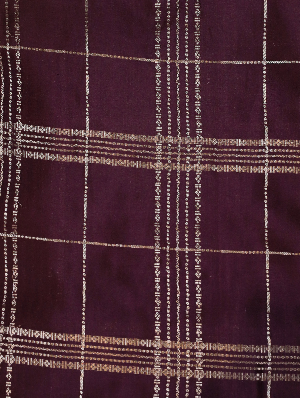 Dark Plum Mysore Crepe Silk Saree with Zari Checks & Border